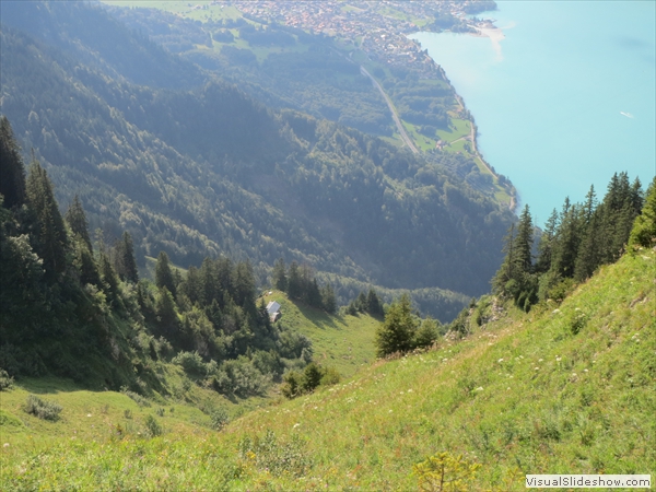 Blick hinunter in die Hengslouina, die Hütte